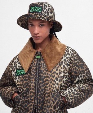 Chapeau Barbour Barbour x GANNI Waxed Leopard Femme Leopard Beige | France_BAR69580