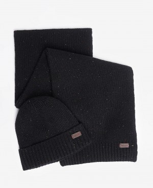 Echarpes Barbour Carlton Fleck Beanie & Gift Set Homme Noir | France_BAR49105