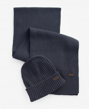 Echarpes Barbour Crimdon Beanie & Gift Set Homme Bleu | France_BAR50023