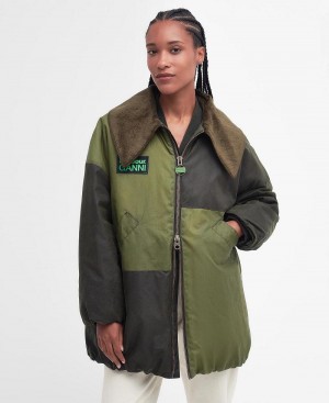 Vestes Barbour Barbour x GANNI Bomber Wax Femme Vert | France_BAR58006