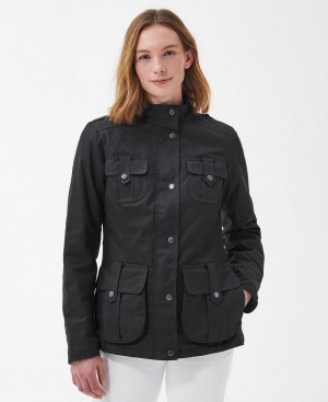 Vestes Barbour D'hiver Defence Wax Femme Noir | France_BAR69359