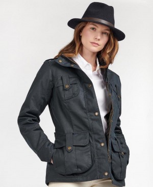 Vestes Barbour D'hiver Defence Wax Femme Bleu | France_BAR25333