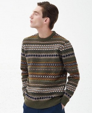 knitwear Barbour Case Fair Isle Jumper Homme Vert | France_BAR93178