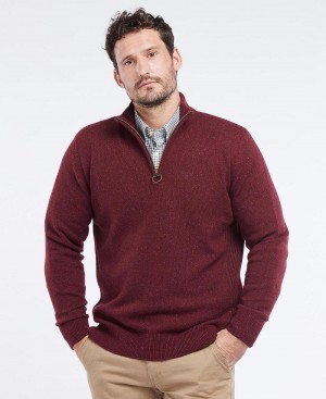 knitwear Barbour Essential Tisbury Half Zip Sweatshirt Homme Rouge | France_BAR57765