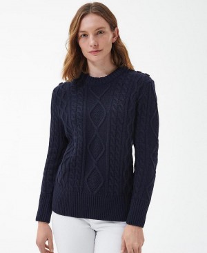 knitwear Barbour Greyling Crew Neck Jumper Femme Bleu Marine | France_BAR11007