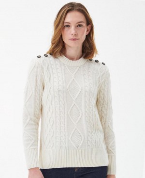 knitwear Barbour Greyling Crew Neck Jumper Femme Blanche | France_BAR90780