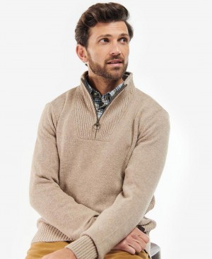 knitwear Barbour Nelson Essential Half Zip Sweatshirt Homme Blanche | France_BAR93328