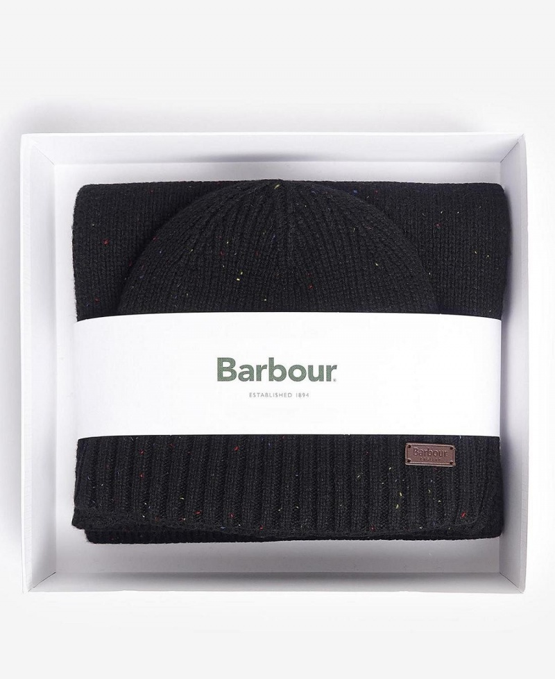 Echarpes Barbour Carlton Fleck Beanie & Gift Set Homme Noir | France_BAR49105