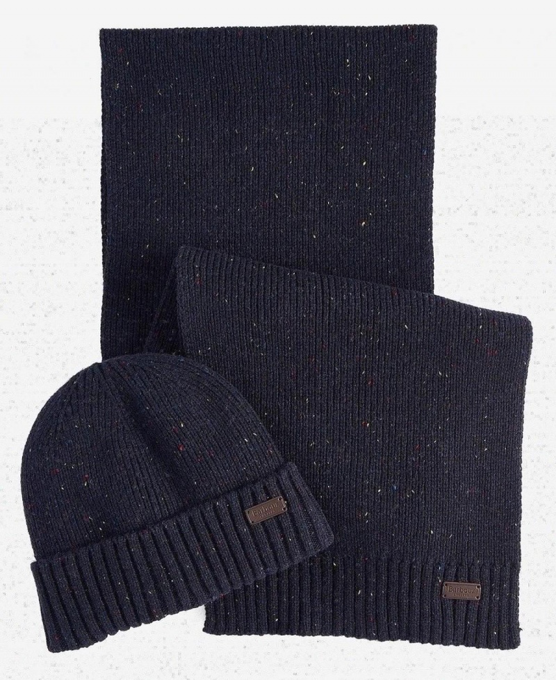 Echarpes Barbour Carlton Fleck Beanie & Gift Set Homme Bleu Marine | France_BAR48084