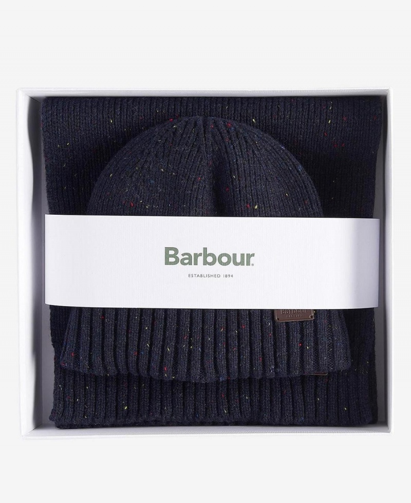 Echarpes Barbour Carlton Fleck Beanie & Gift Set Homme Bleu Marine | France_BAR48084