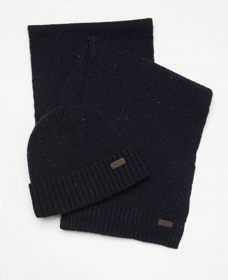 Echarpes Barbour Carlton Fleck Beanie & Gift Set Homme Bleu Marine | France_BAR48084