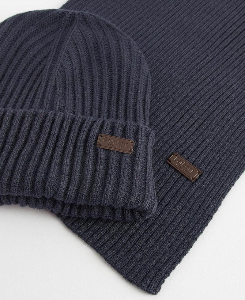 Echarpes Barbour Crimdon Beanie & Gift Set Homme Bleu | France_BAR50023