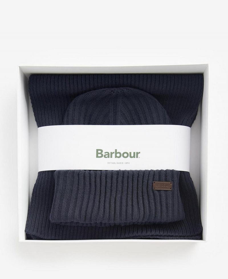 Echarpes Barbour Crimdon Beanie & Gift Set Homme Bleu | France_BAR50023