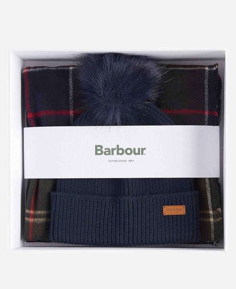 Echarpes Barbour Dover Beanie & Hailes Gift Set Femme Bleu | France_BAR34934