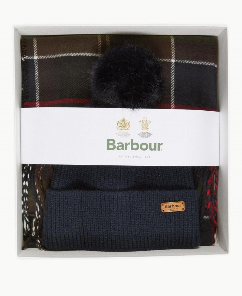 Echarpes Barbour Dover Beanie & Hailes Gift Set Femme Bleu | France_BAR34934