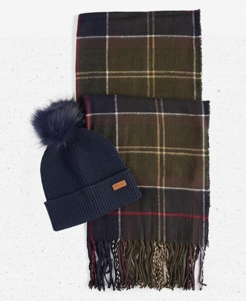 Echarpes Barbour Dover Beanie & Hailes Gift Set Femme Bleu | France_BAR34934