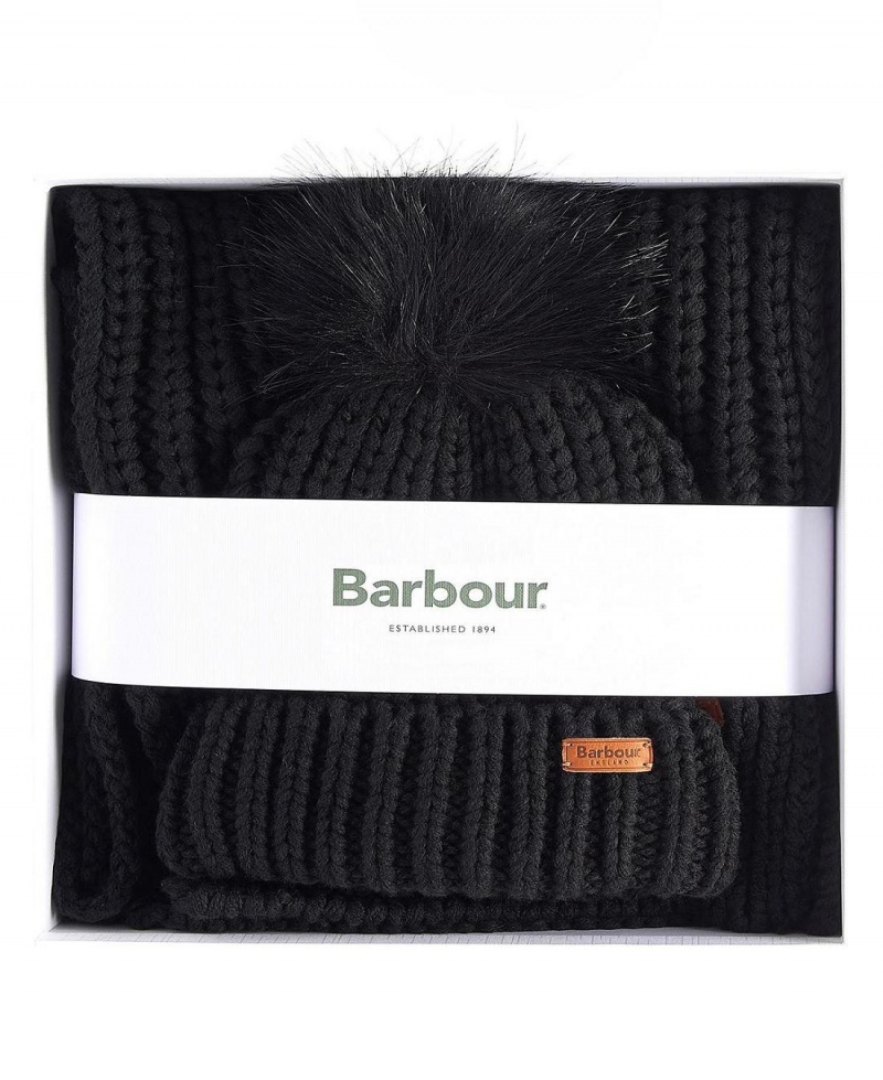 Echarpes Barbour Saltburn Beanie & Gift Set Femme Noir | France_BAR68256