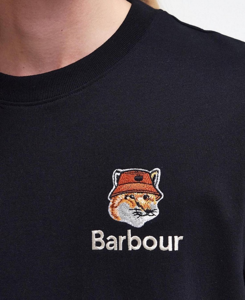 Hauts Barbour Barbour x Maison Kitsuné Fox Head T-Shirt Homme Noir | France_BAR77544