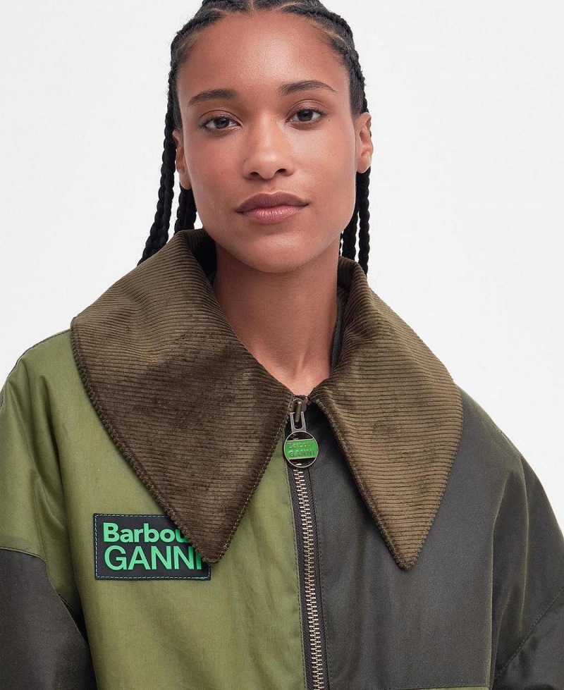 Vestes Barbour Barbour x GANNI Bomber Wax Femme Vert | France_BAR58006