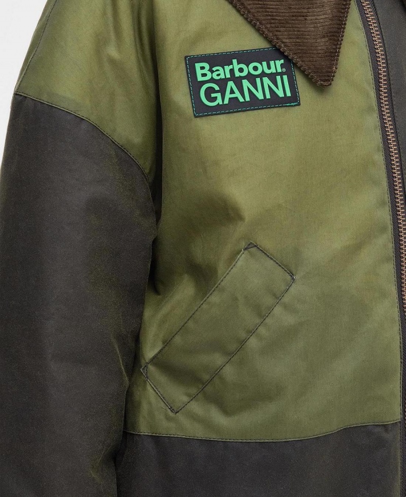 Vestes Barbour Barbour x GANNI Bomber Wax Femme Vert | France_BAR58006