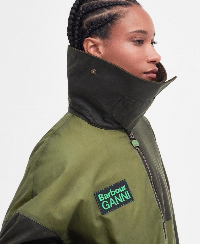 Vestes Barbour Barbour x GANNI Bomber Wax Femme Vert | France_BAR58006