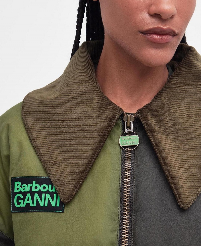 Vestes Barbour Barbour x GANNI Bomber Wax Femme Vert | France_BAR58006