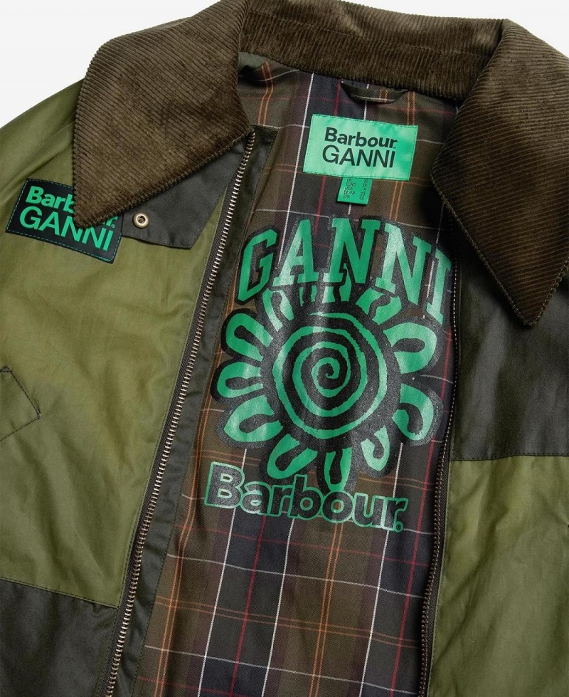 Vestes Barbour Barbour x GANNI Bomber Wax Femme Vert | France_BAR58006