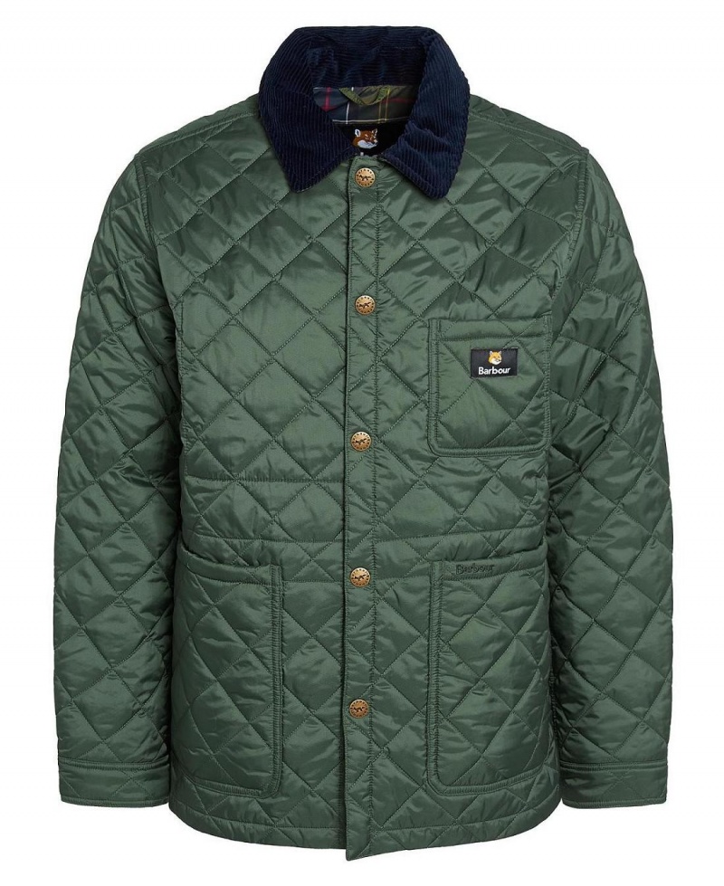 Vestes Barbour Barbour x Maison Kitsuné Kenning Matelassé Homme Vert | France_BAR31399