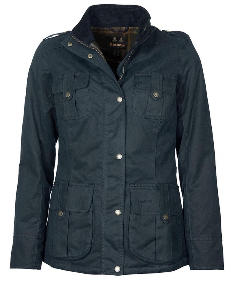 Vestes Barbour D'hiver Defence Wax Femme Bleu | France_BAR25333