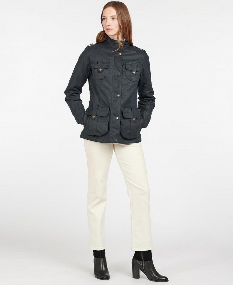 Vestes Barbour D'hiver Defence Wax Femme Bleu | France_BAR25333