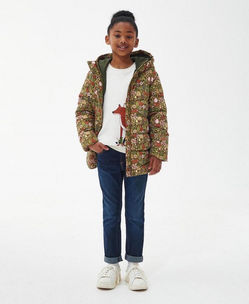 Vetement Barbour Girls' Bracken Printed Matelassé Jacket Enfant Vert | France_BAR78417