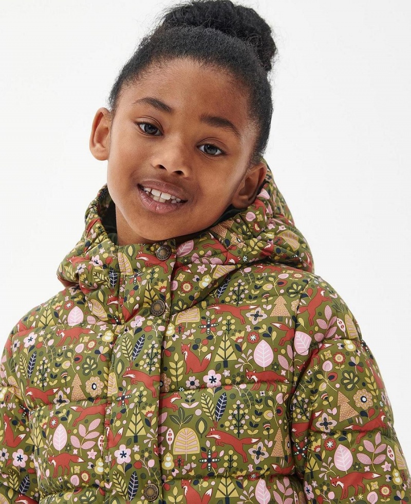 Vetement Barbour Girls' Bracken Printed Matelassé Jacket Enfant Vert | France_BAR78417