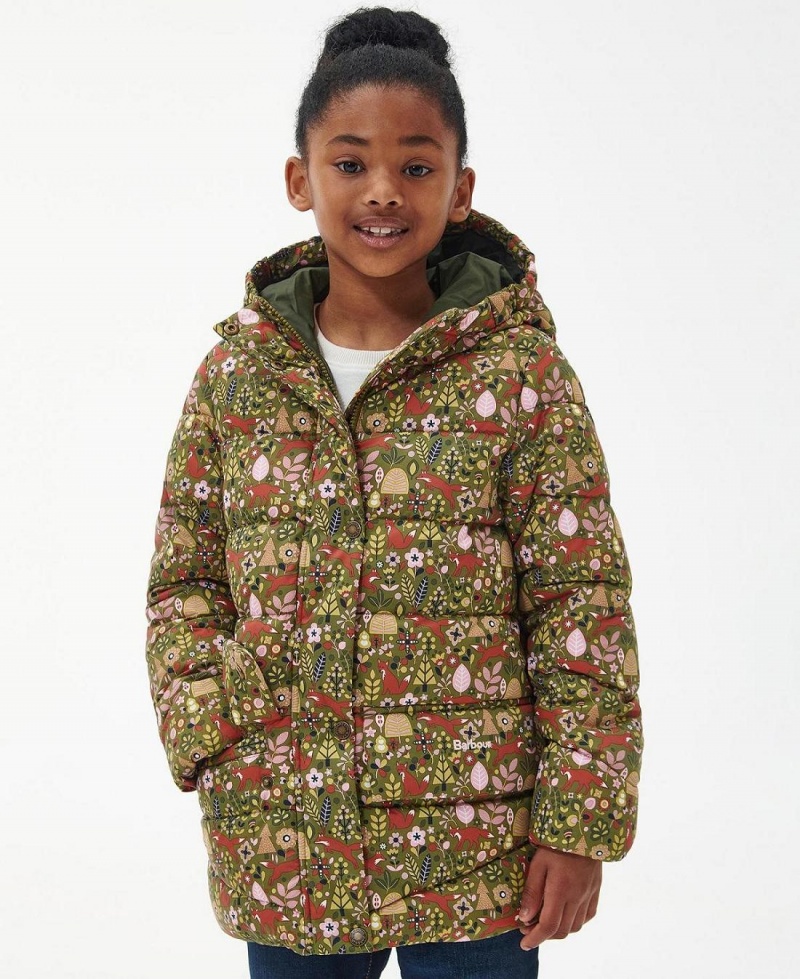 Vetement Barbour Girls' Bracken Printed Matelassé Jacket Enfant Vert | France_BAR78417