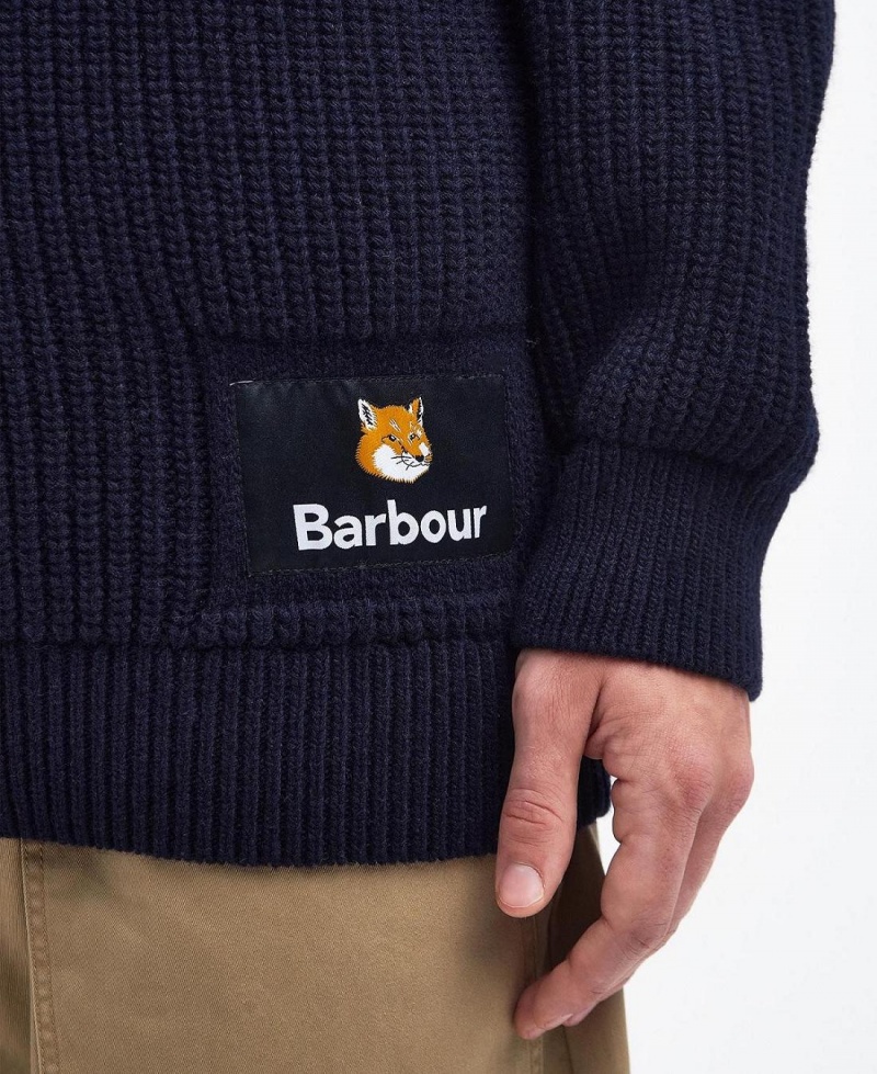 knitwear Barbour Barbour x Maison Kitsuné Landscape Tricoté Jumper Homme Bleu Marine | France_BAR29103