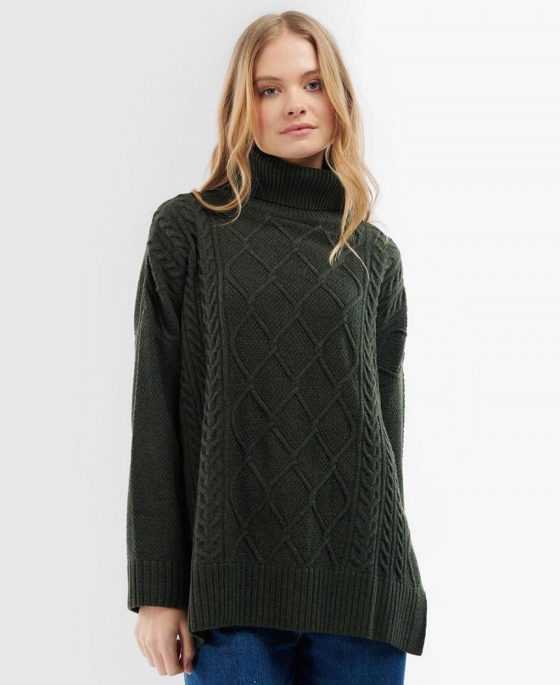 knitwear Barbour Burne Rollneck Jumper Femme Vert Olive | France_BAR22717