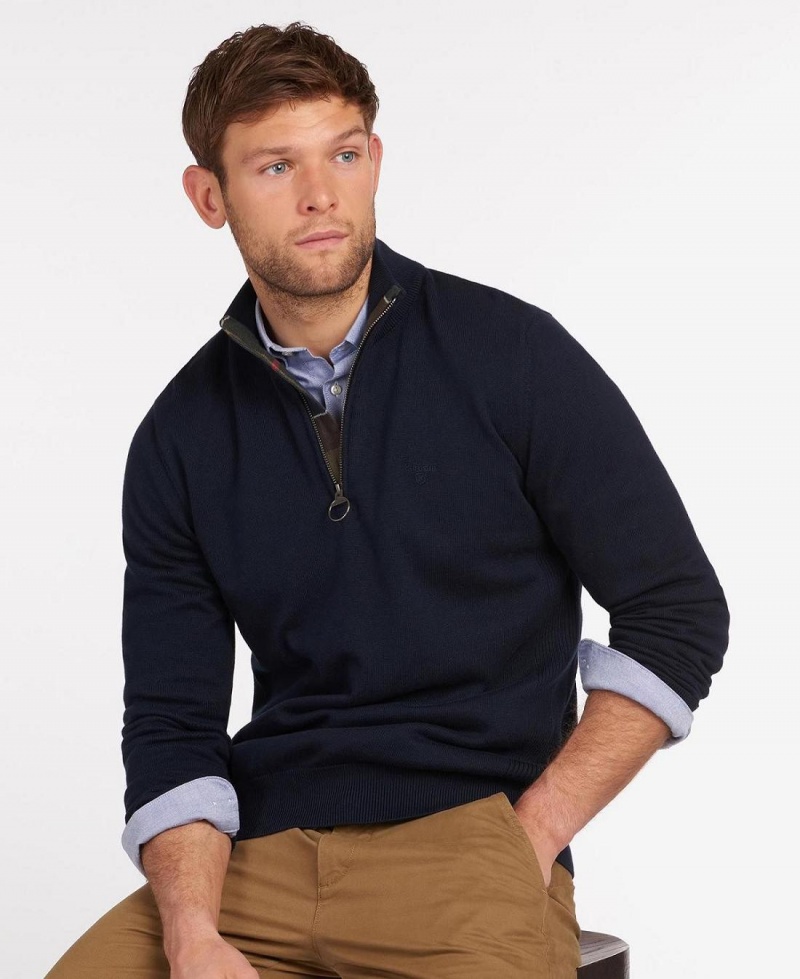 knitwear Barbour Coton Half Zip Homme Bleu Marine | France_BAR11101