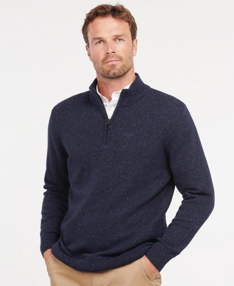 knitwear Barbour Essential Tisbury Half Zip Sweatshirt Homme Bleu Marine | France_BAR98303