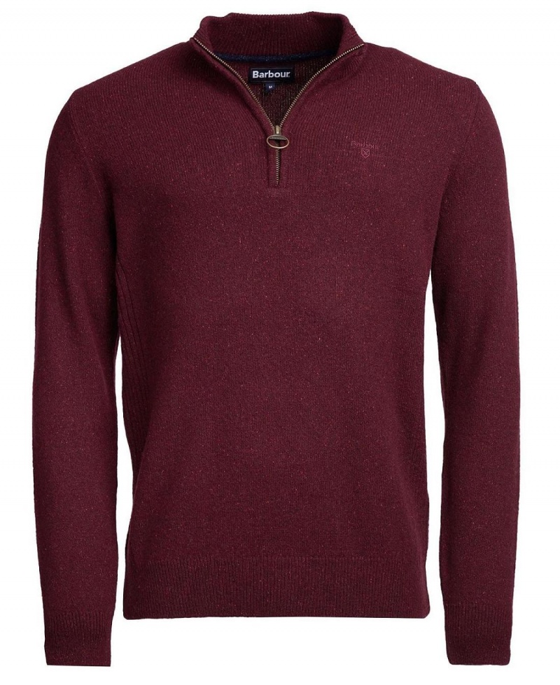 knitwear Barbour Essential Tisbury Half Zip Sweatshirt Homme Rouge | France_BAR57765