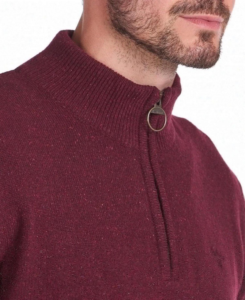 knitwear Barbour Essential Tisbury Half Zip Sweatshirt Homme Rouge | France_BAR57765