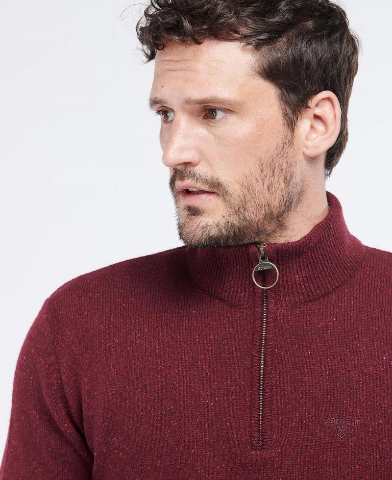 knitwear Barbour Essential Tisbury Half Zip Sweatshirt Homme Rouge | France_BAR57765