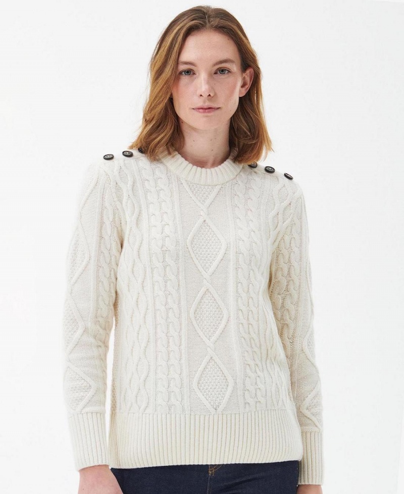 knitwear Barbour Greyling Crew Neck Jumper Femme Blanche | France_BAR90780