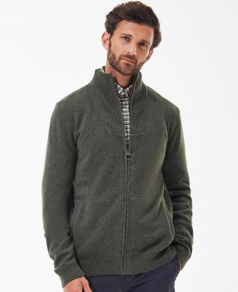 knitwear Barbour Nelson Essential Full-Zip Jumper Homme Vert | France_BAR41389