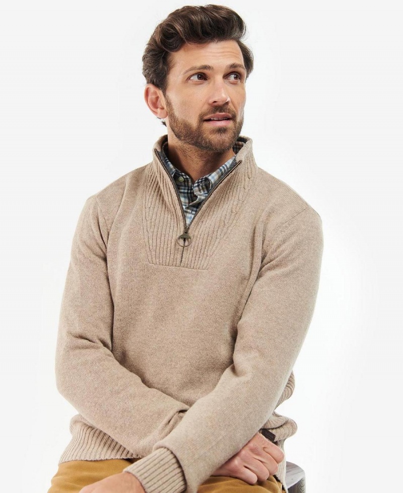 knitwear Barbour Nelson Essential Half Zip Sweatshirt Homme Blanche | France_BAR93328